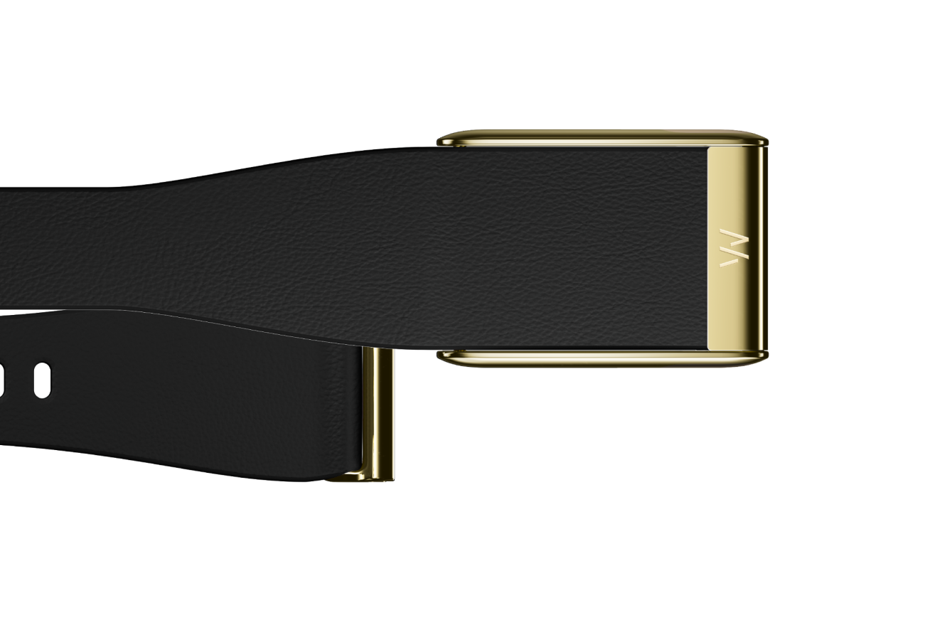 Whoop MG Leather Luxe Tapered L 14mm Black | Gold - кожаный люкс ремешок для браслета Whoop MG