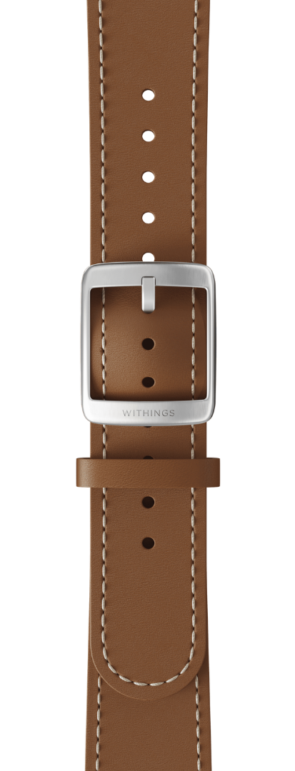 Ремешок для часов Withings Leather Wristband 20mm Brown, White Stitch  Silver