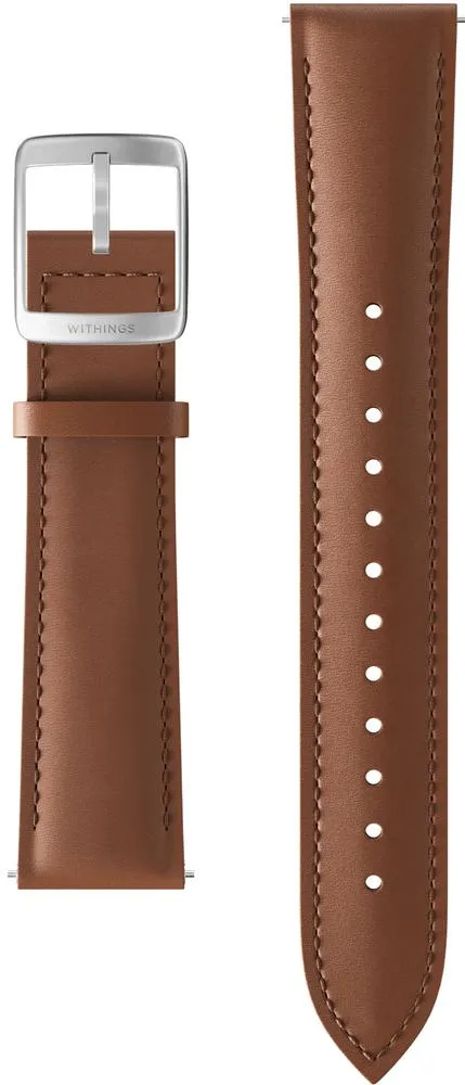 Ремешок Withings Curved Leather Wristband 20mm Brown  Silver
