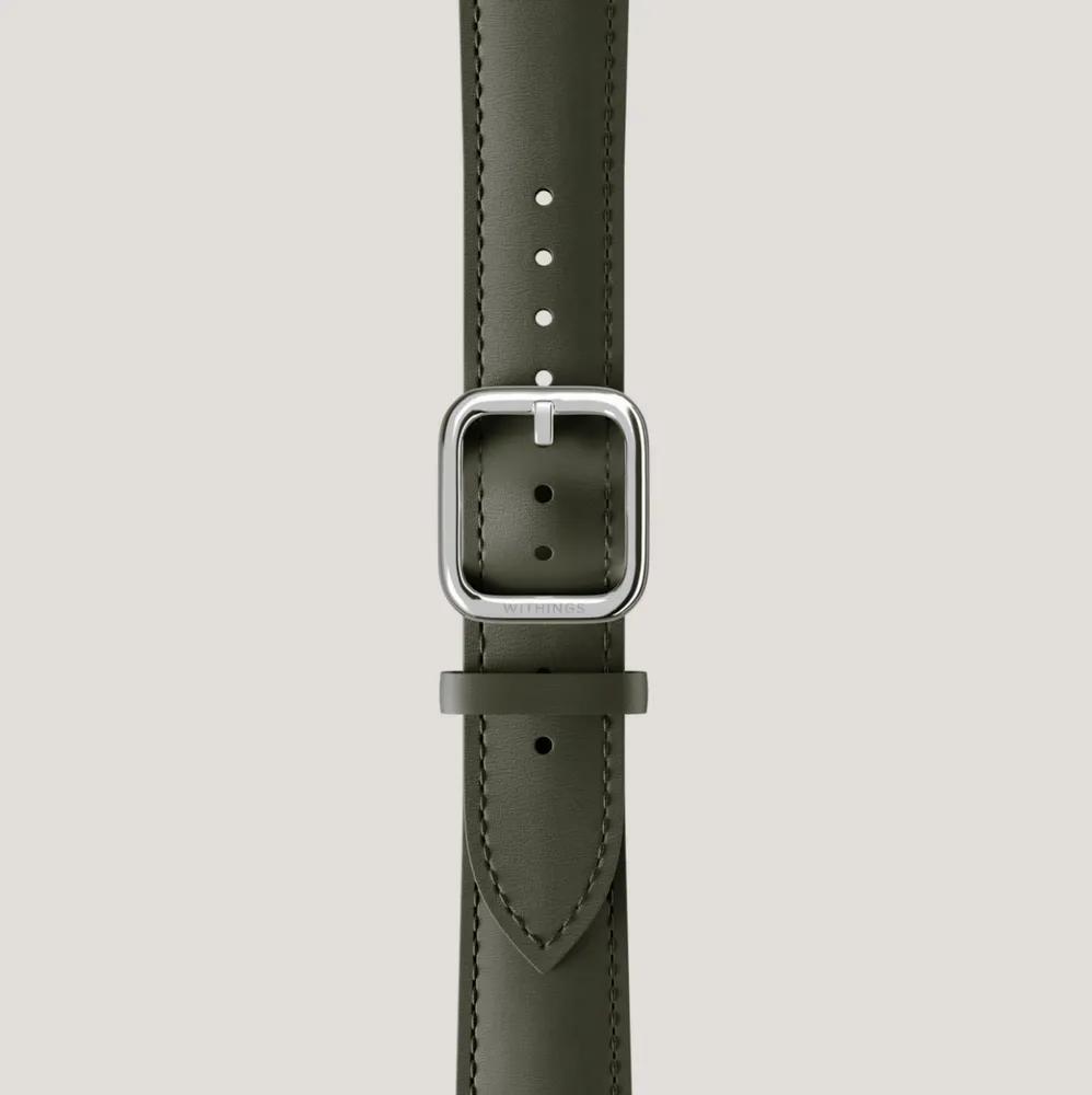 Ремешок Withings Curved Leather Wristband 18mm Kaki Green  Silver