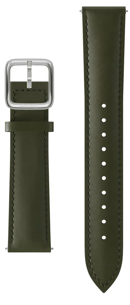 Ремешок Withings Curved Leather Wristband 18mm Kaki Green  Silver