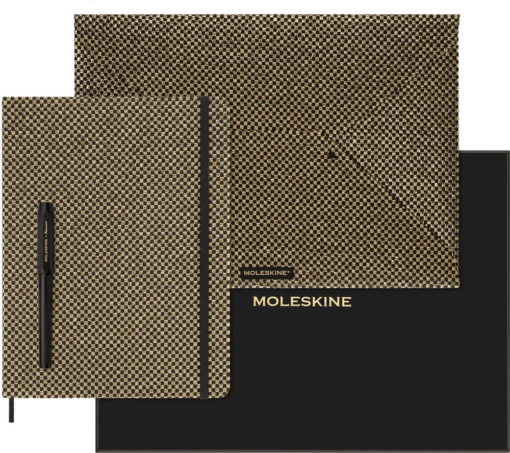 УЦЕНКА  Блокнот-еженедельник Moleskine Shine Collector's Box XL ruled notebook, Envelope, Kaweco Fountain Pen, Gold (Вскрытая упаковка)