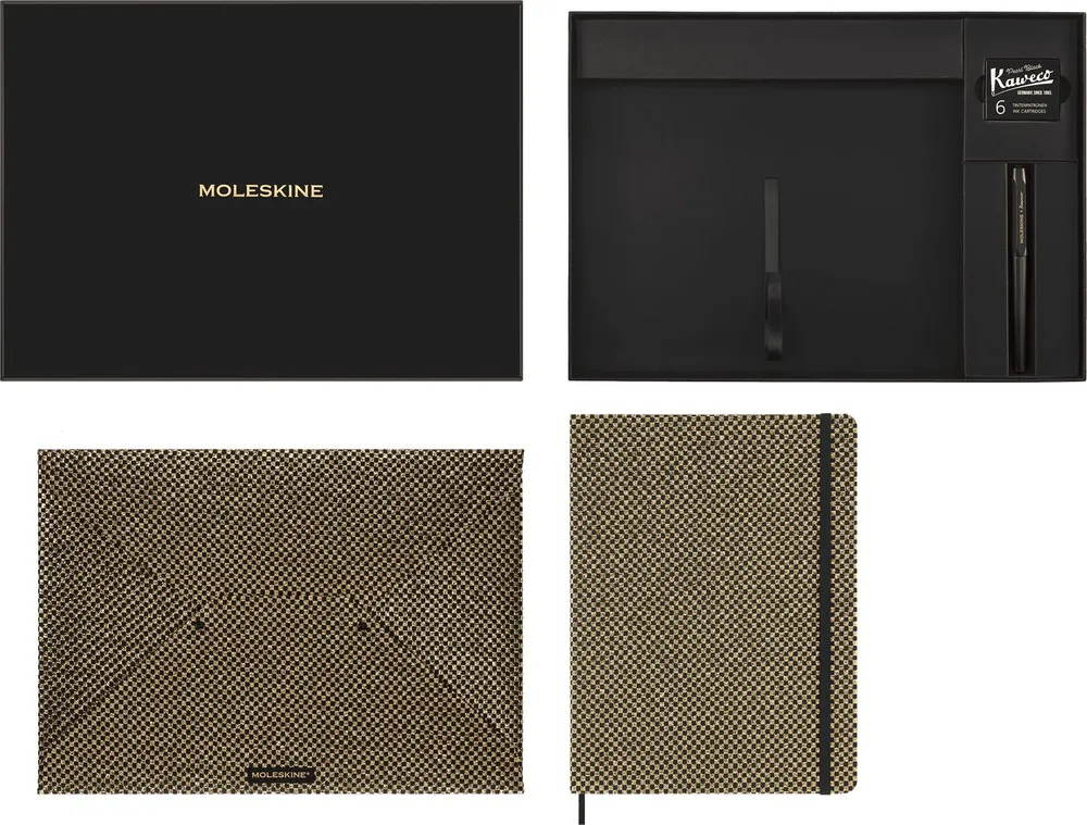 УЦЕНКА  Блокнот-еженедельник Moleskine Shine Collector's Box XL ruled notebook, Envelope, Kaweco Fountain Pen, Gold (Вскрытая упаковка)